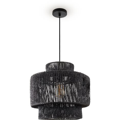 Paco Home Lampada Da Terra Effetto Rattan - Stile Boho Per Soggiorno E Camera Da Letto - Bianco Con Paralume Bianco 33 Cm