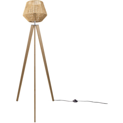 Paco Home Lampada Terra Moderna Soggiorno Camera Letto Effetto Rattan Cesto Boho E27 Beige (Ø33 cm), Lampada da terra Legna