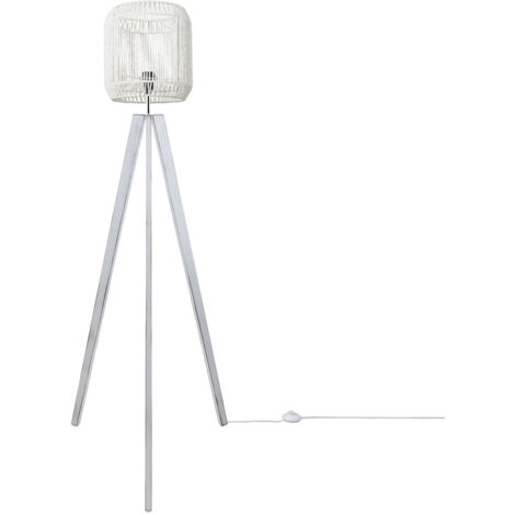Paco Home Lampada Terra Moderna Soggiorno Camera Letto Effetto Rattan Cesto Boho E27 Bianco (Ø28 cm), Lampada da terra Bianco