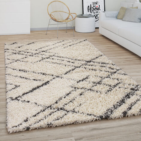 SURYA Tappeto Salotto a Pelo Lungo Soggiorno Shaggy Scandinavo Bohemien  Bianco e Beige 160 x 220 cm