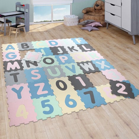 Paco Home Tappeto Puzzle Bambini Da Gioco In Schiuma Tappeto Bebè Numeri  Lettere Pastello 32x32 cm x 36 pezzi