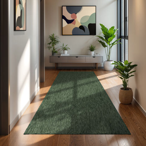 Paco Home Tappeto Per Esterno Balcone Terrazza Tappeto Cucina Monocolore Mélange 80x250 cm, Verde