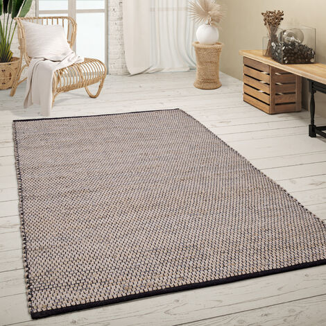 Paco Home Tappeto Salotto Pelo Corto Fatto A Mano Motivo Mélange Boho Fibra Naturale Juta 80x150 cm, Antracite