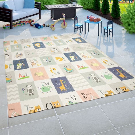 Paco Home Tappeto Bambini Gioco Bebè Pieghevole Lavabile Reversibile  Animale Crema Blu Grigio 150x200 cm