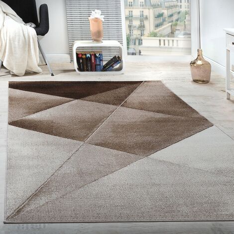 Paco Home Tappeto Di Design Moderno Motivo Geometrico Corto Marrone Beige Bianco Mélange 120x170 cm