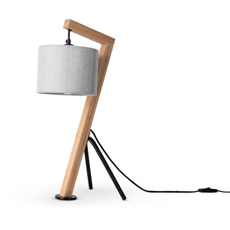 Paco Home Lampada Da Terra Lampada Da Tavolo Soggiorno Paralume Lampada Da Lettura Braccio Lampada da tavolo - Bambù, Grigio (Ø16cm)