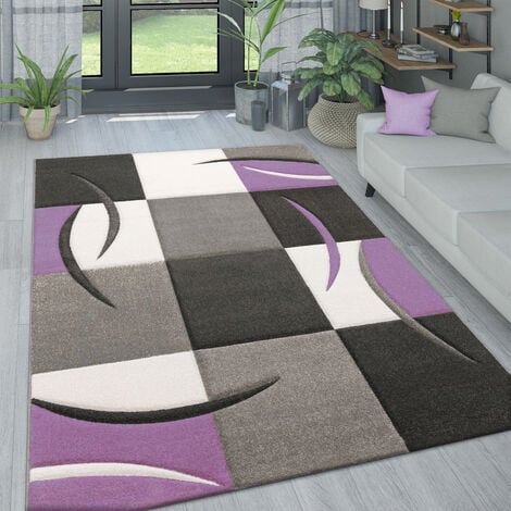 Paco Home Tappeto da soggiorno in moderni colori pastello, motivo a quadri  con effetto 3D 60x110 cm, Viola