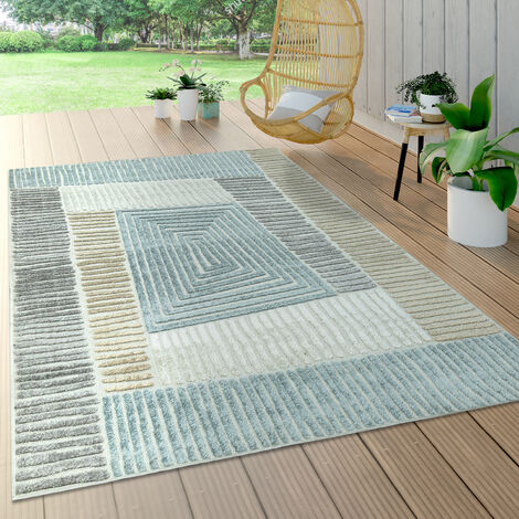 Paco Home Da interni e esterni, da terrazza e balcone, anti-intemperie, geometrico moderno 80x150 cm, Beige