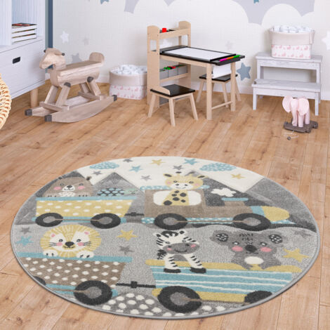 Paco Home Tappeto Bambini Rotondo Cameretta Tappeto Da Gioco Moderno Pastello Effetto 3D Ø 120 cm tondo, Crema 2 (1/4)