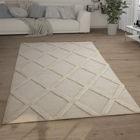 Paco Home Tappeto Shaggy a pelo lungo marrone e crema per il soggiorno con  motivo a quadri 3D soffice e morbido 60x100 cm