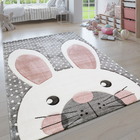 Paco Home - Moderno Tappeto per bambini per Cameretta in colori pastello, Graziosi motivi di animali in 3d 80x150 cm, Grigio