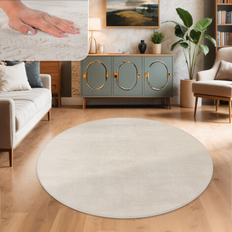 Paco Home Tappeto per Soggiorno in Finta Pelliccia Peluche Alto Pelo Morbido Ø 120 cm tondo, Crema