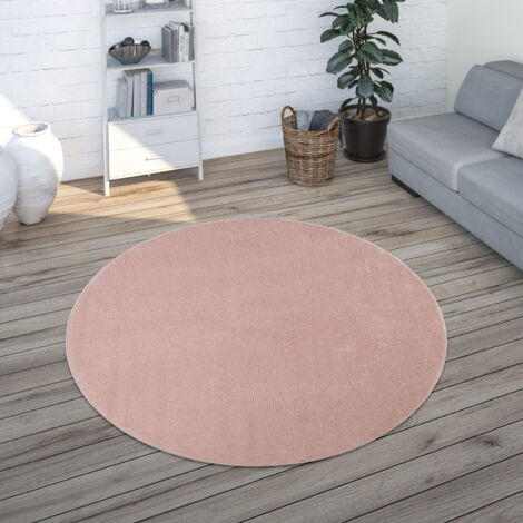 Paco Home Tappeto Pelo Corto Lavabile, Monocolore Semplice e Moderno, div. misure e colori Ø 120 cm tondo, Rosa