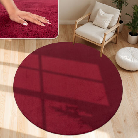 Paco Home Tappeto Moderno per Soggiorno a Pelo Corto Lavabile Morbido Uni Effetto Pelliccia Antiscivolo Rosso, Ø 200 cm tondo
