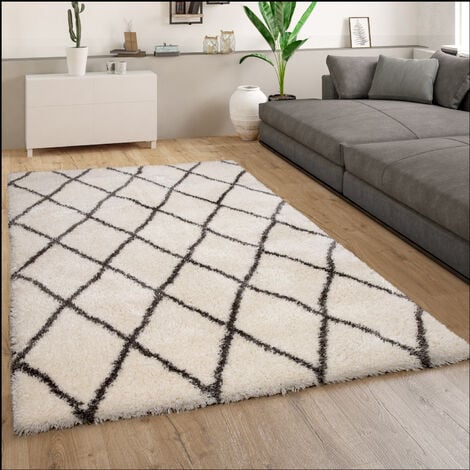 Paco Home Tappeto per soggiorno a pelo alto shaggy motivo a rombi  scandinavo, moderno in beige 60x100 cm