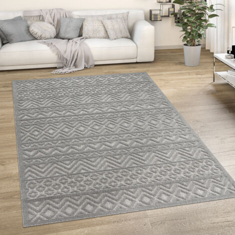 Paco Home Tappeto Cucina Da Esterno Salotto Moderno Balcone Scandinavo Etnico Monocolore 80x150 cm, Grigio (1/5)