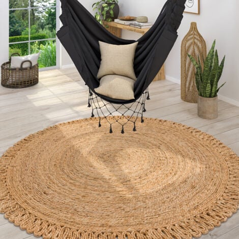 Paco Home Tappeto Salotto Rotondo Iuta Motivo Boho Etnico Moderno Fatto A  Mano Naturale 80 cm tondo, Natura 4