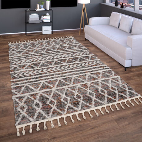 Paco Home Tappeto Salotto Moderno Soggiorno Pelo Lungo Moderno Boho Scandinavo Frange 120x160 cm, Multicolore 2