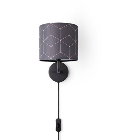 Paco Home Lampada Da Parete Paralume Stoffa Da Tavolo Da Comodino E14 Vintage RÃ©tro Tondo Lampada da parete - Nero, Design 1 (Ø18 cm)