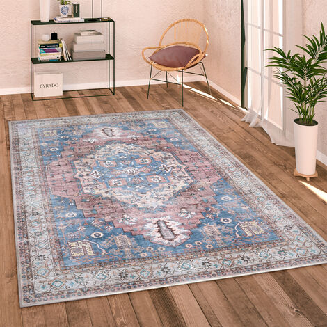 Paco Home - Tappeto Salotto soggiorno tessuto Liscio Vintage Persiano motivo Bordura lavabile Ø 120 cm tondo, Grigio 2
