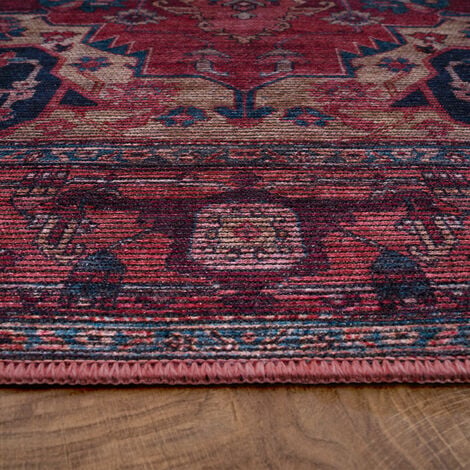 Paco Home Tappeto Salotto Soggiorno Tessuto Liscio Vintage Persiano Motivo  Bordura Lavabile 60x100 cm, Rosso 3