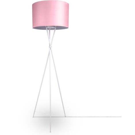 Paco Home Sospensione Lampada Da Terra Treppiede Salotto Paralume Velour Monocolore E27 Lampada da terra - Bianca, Rosa Bianca (Ø45.5 cm)