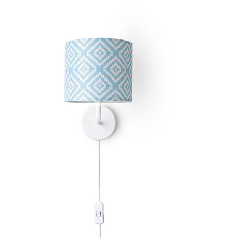 Paco Home Lampada Da Parete Paralume Stoffa Da Tavolo Da Comodino E14 Vintage Rétro Tondo Lampada da parete - Bianca, Design 6 (Ø18 cm)