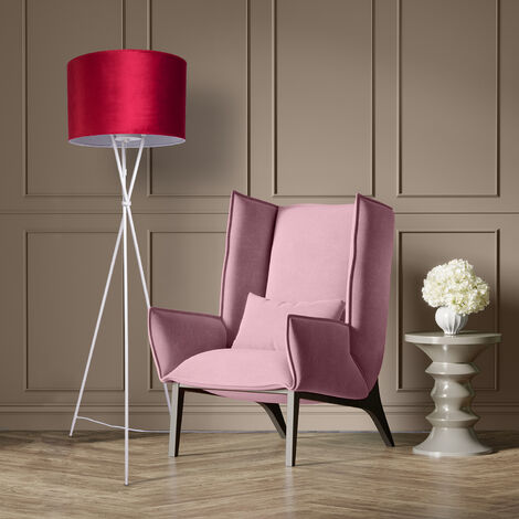 Paco Home Sospensione Lampada Da Terra Treppiede Salotto Paralume Velour Monocolore E27 Lampada da terra - Bianca, Rosso Bianca (Ø45.5 cm)
