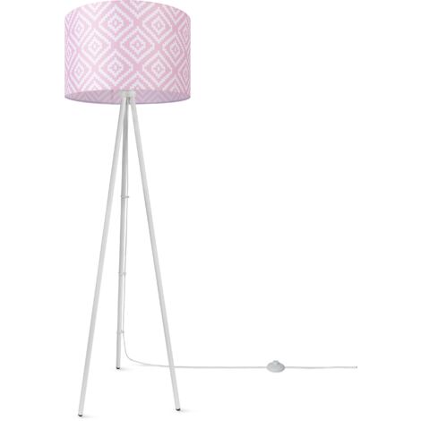 Paco Home Lampada Da Terra Soggiorno Moderna E27 Da Lettura Treppiede Rétro Paralume Design 8 (Ø45,5 cm), Lampada da terra a treppiede - Bianca