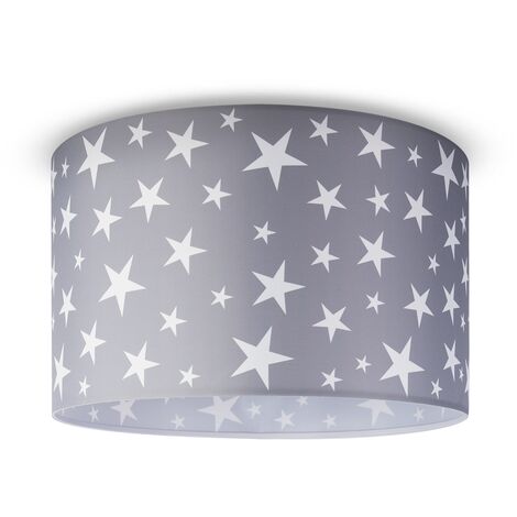 Paco Home Lampada A Soffitto Cameretta Dei Bambini Sospensione Paralume Tessuto Rotonda Stelle Design 6 (Ø45,5 cm), Plafoniera - Bianca