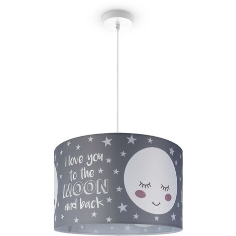 Paco Home Lampada A Soffitto Cameretta Dei Bambini Sospensione Paralume Tessuto Rotonda Stelle Luce a sospensione - Bianca, Design 1 (Ø45,5 cm)