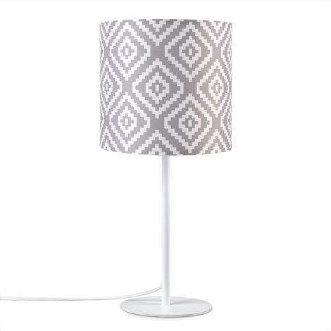 Paco Home Lampada Da Parete Paralume Stoffa Da Tavolo Da Comodino E14 Vintage Rétro Tondo Lampada da tavolo - Bianca, Design 7 (Ø18 cm)