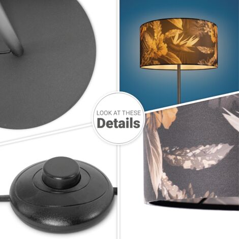 Lampada Da Terra Paco Home Con Paralume A Motivi Giungla - Treppiede, Tessuto, E27, Per Soggiorno E Ufficio