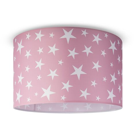 Paco Home Lampada A Soffitto Cameretta Dei Bambini Sospensione Paralume Tessuto Rotonda Stelle Design 7 (Ø45,5 cm), Plafoniera - Bianca