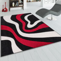 Paco Home Tappeto Di Design Motivo Ondulato Orlo Lavorato A Mano Nei Colori  Nero Rosso Bianco