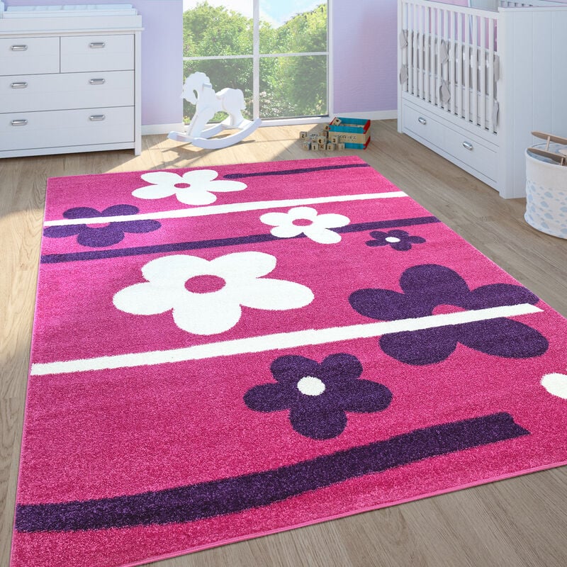 Paco Home Alfombra de juego habitación infantil niña pelo corto flores en rosa 120x170 cm tamaño120x170