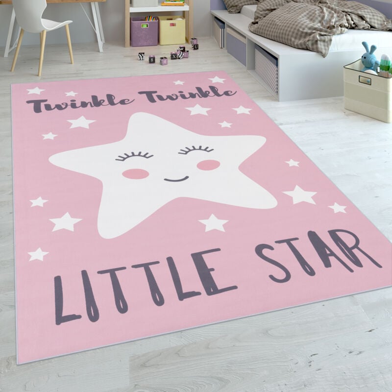 Paco Home Alfombra habitación infantil niña lavable estrella adorable frase rosa blanco 80x150 cm tamaño80x150