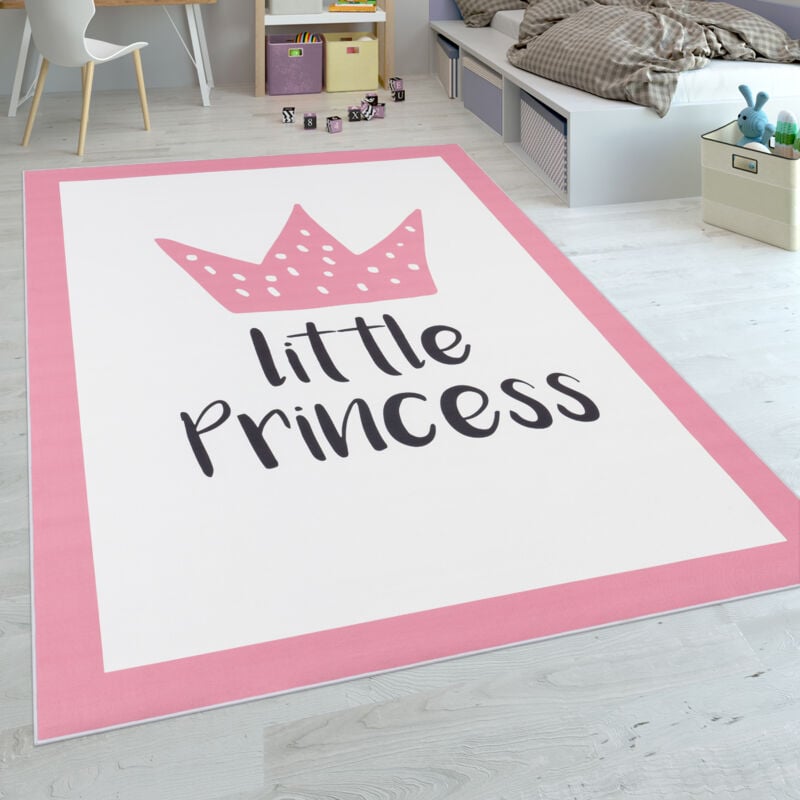 Paco Home Alfombra Habitación Infantil Niña Bebé Lavable Princesa Frase Rosa 80x150 cm