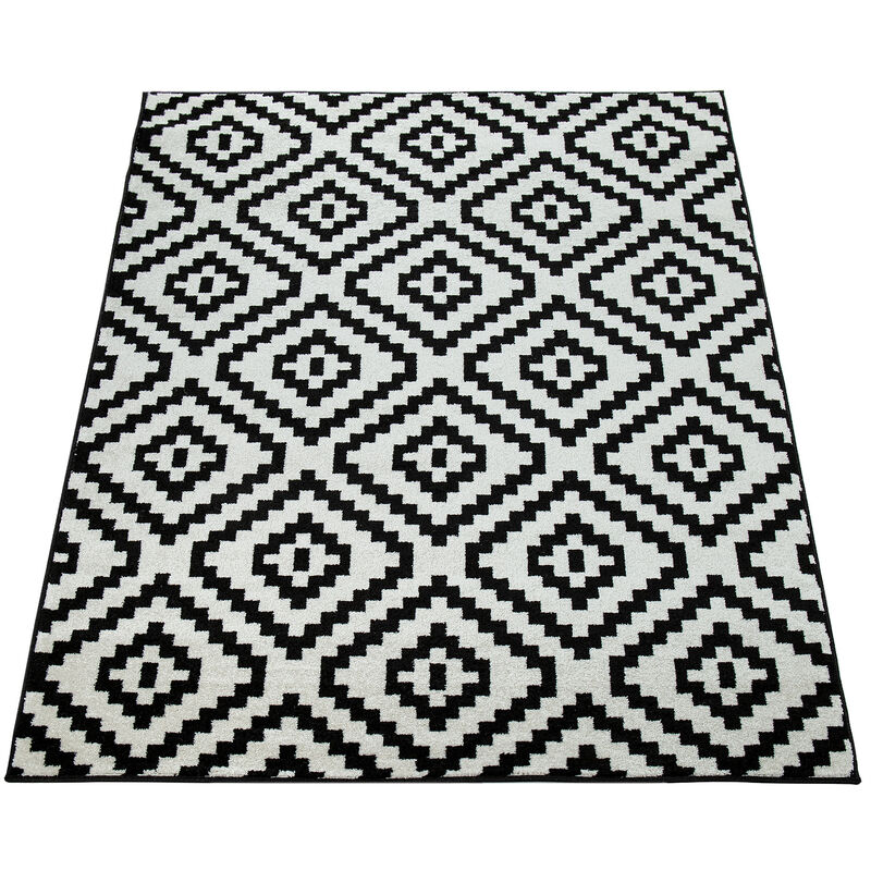 Alfombra Salón Tamaños Motivo Cuadros Rayas Diseño 3D Pelo Corto, tamaño: 160x230 cm, Color:Blanco y Negro : : Hogar y cocina
