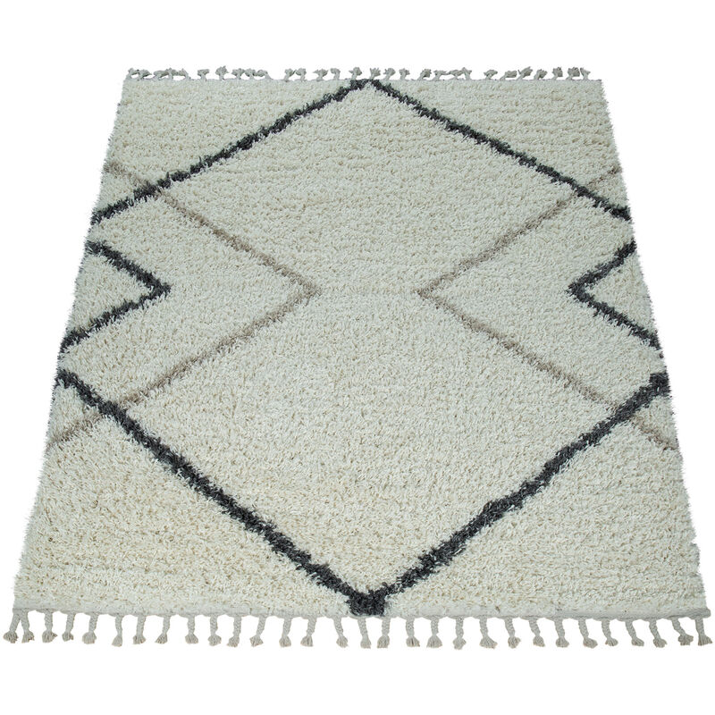 Paco Home Alfombra Pelo Largo Salón Shaggy Diseño Escandinavo Rombos  Moderna En Beige 60x100 cm