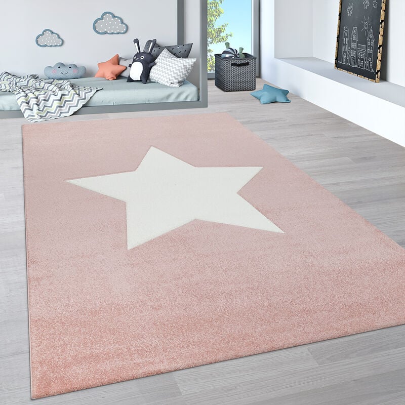 Paco Home Alfombra Infantil, Alfombra Pastel Habitación Infantil Con Nubes 3D Y Motivos De Estrellas Arcoíris 80x150 cm, Pink 2