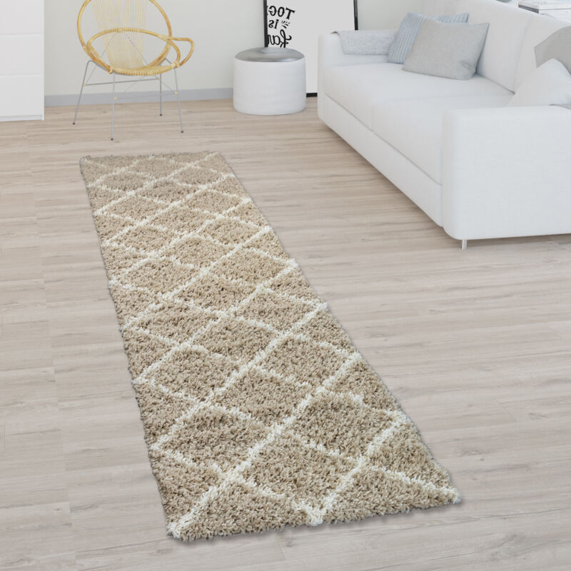 Paco Home - Alfombra Para Pelo Largo 100x200cm Beis Rombos Crema Kalmar  Nuevo