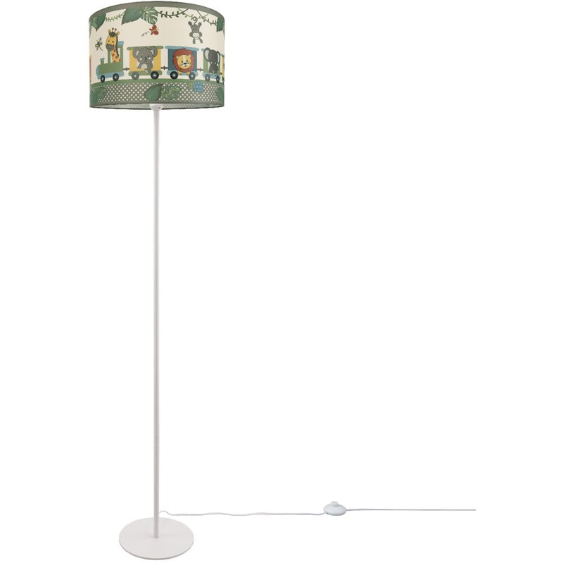 Paco Home Luminaria Habitación Infantil Lámpara De Pie Tren Animales Lámpara Pie E27 Una Pata Blanco, Verde (Ø38 cm)