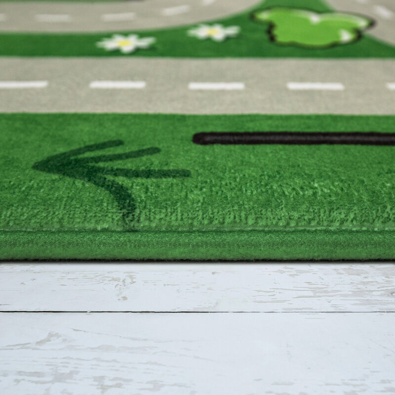 Paco Home Alfombra Habitación Infantil Juegos Bebé Carretera Oso Alce  Árboles Verde Gris 80 cm redon
