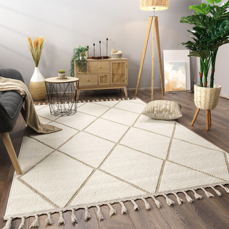 Paco Home Alfombra Salon De Habitacion Pelo Corto Motivo Boho Chic Motivo Nordica 160x220 cm, Beige 2
