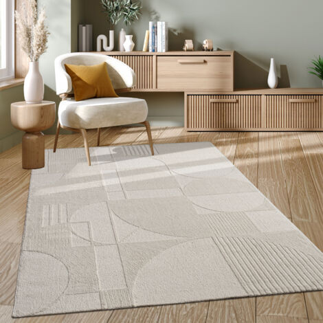 Paco Home Alfombra Salon De Habitacion Pelo Corto Nordica Dibujo Geometrico Boho Lisa 240x340 cm, Crema