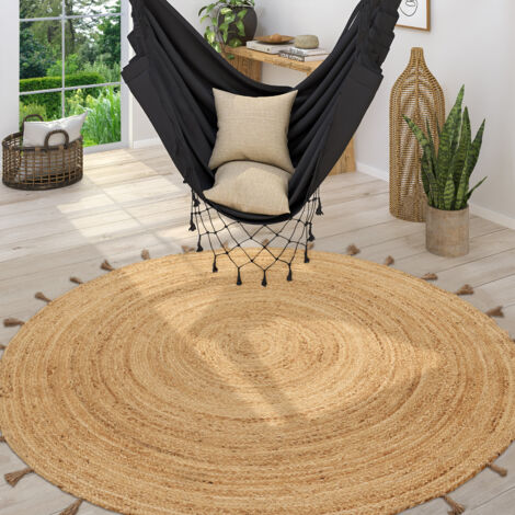 Paco Home Alfombra Redonda Salón Yute Boho Motivo Étnico Moderno Hecha A Mano Natural Ø 160 cm redon, Naturaleza 6