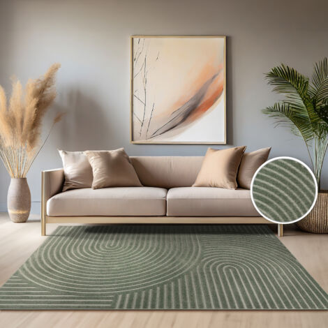 Paco Home Alfombra Salon De Habitacion Cocina Exterior Terraza Jardin Nordica Boho Chic Ø 120 cm redon, Verde 3