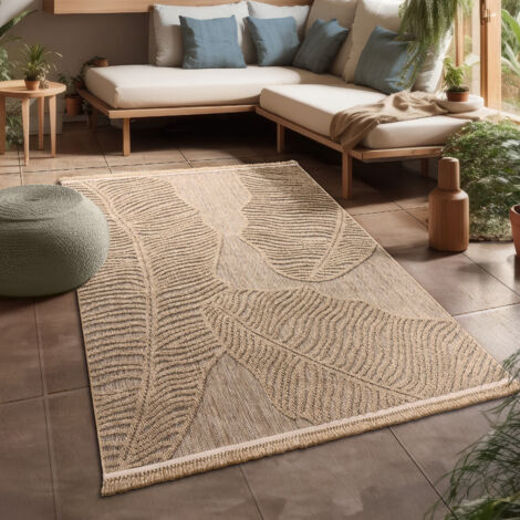 Paco Home Alfombra Salon De Habitacion Cocina Exterior Terraza Boho Floral Flecos Beige 80x150 cm