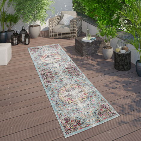 Paco Home Alfombra Interior/Exterior Turquesa Rosa Amarillo 80x150 cm